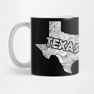 Mandala art map of Texas with text in white Mug